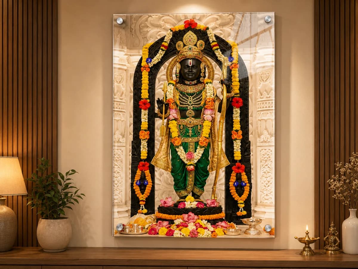 Sri Ram Lala HD Acrylic Wall Print | Premium Home, Office & Temple Decor | Best for Gift